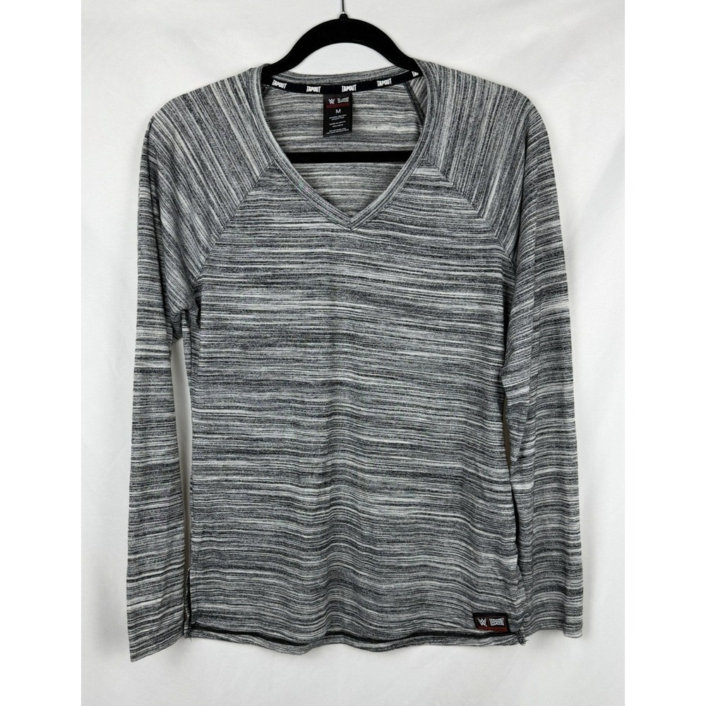 WWE Tapout Shirt Womens M Gray Space Dye Long Sleeve V-Neck Thumb Holes Top